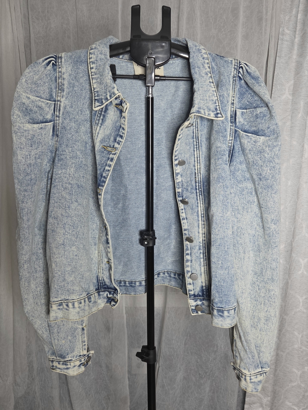 Savanna Jane Light Wash Puff Shoulder Denim Jacket Size L Modern Boho